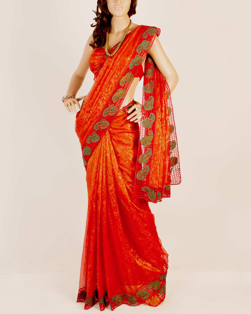 DPO-14881 - Red & Multi Pure Tissue Kota Saree