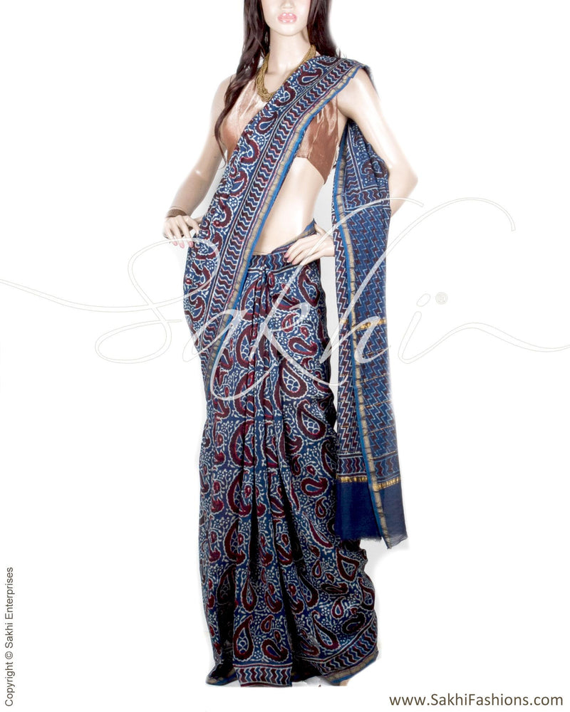DPO-16397 - Blue & Multi Chanderi Silk Saree