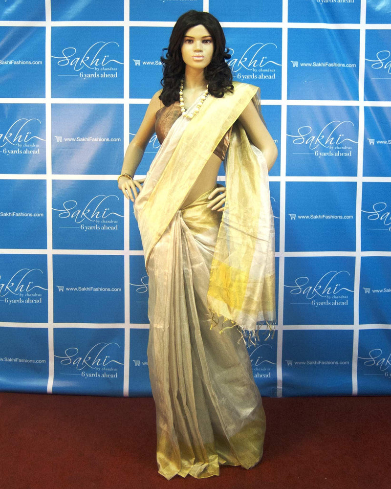 DPO-16898 - Silver & Gold Pure Tissue Silk Saree