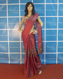 DPO-17339 - Maroon & Multi Pure Tussar Silk Saree