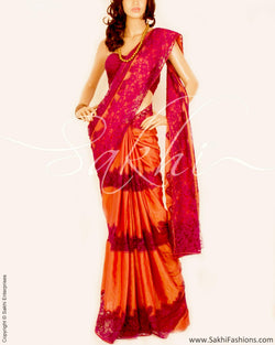 DPO-17348 - Orange & Purple Pure Tussar Silk Saree