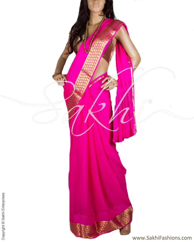 BGO-17429 - Pink & Gold Pure Georgette Silk Saree