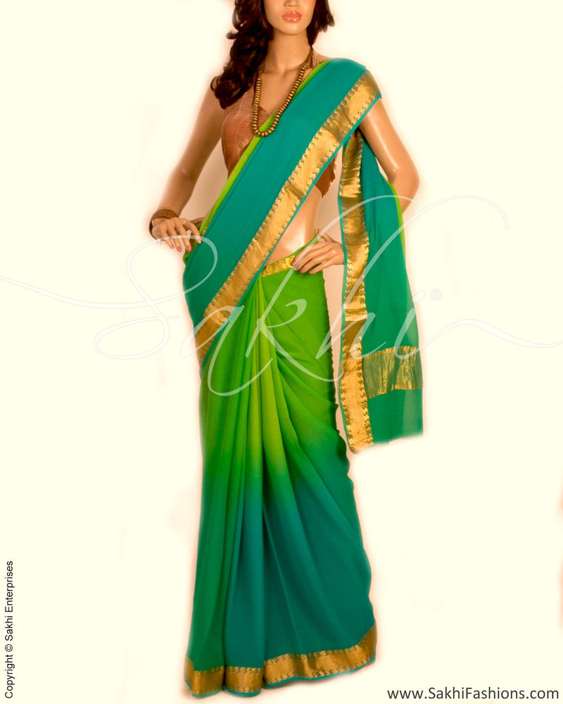 DPO-17445 - Green & Gold Pure Georgette Silk Saree