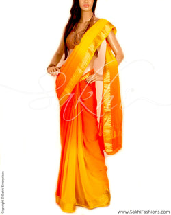 DPO-17450 - Yellow & Mustard Pure Georgette Silk Saree