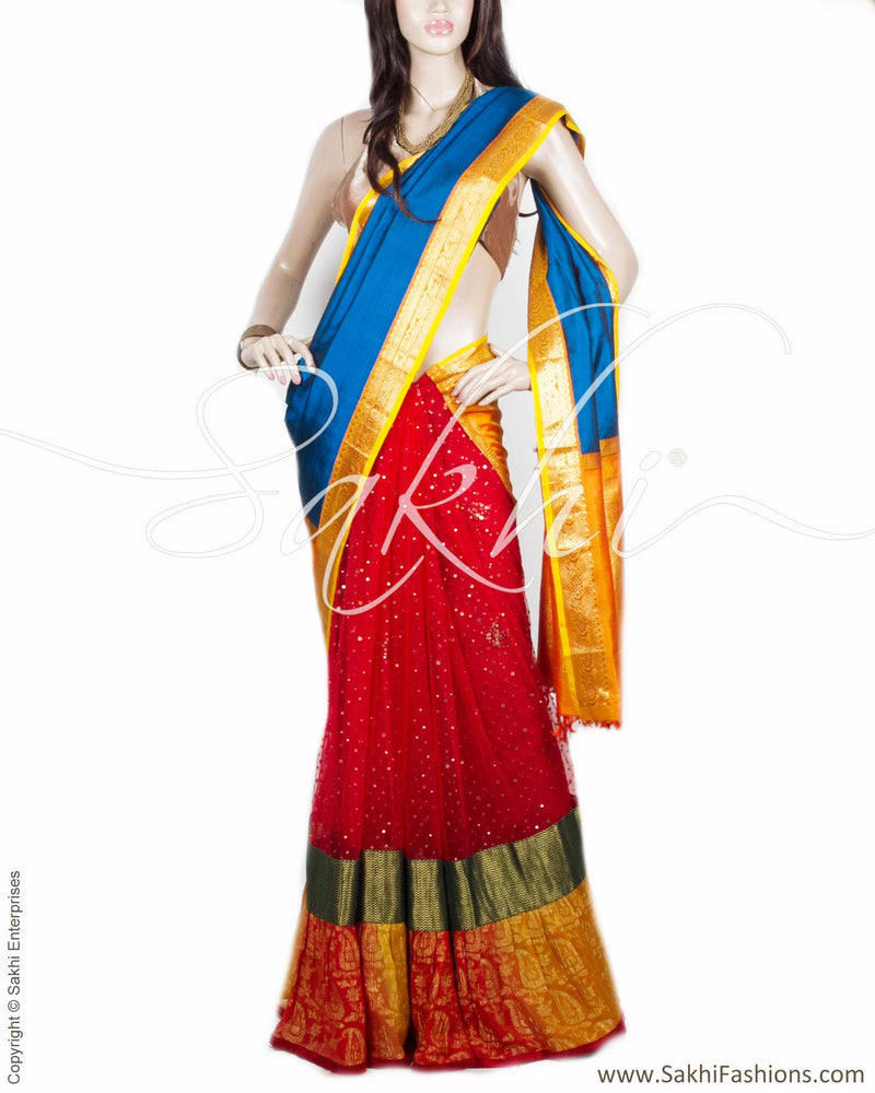 DPO-21109 - Blue & Red Pure Kanchivaram Silk Saree