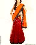 DPO-21111 - Orange & Multi Pure Chiffon Silk Saree