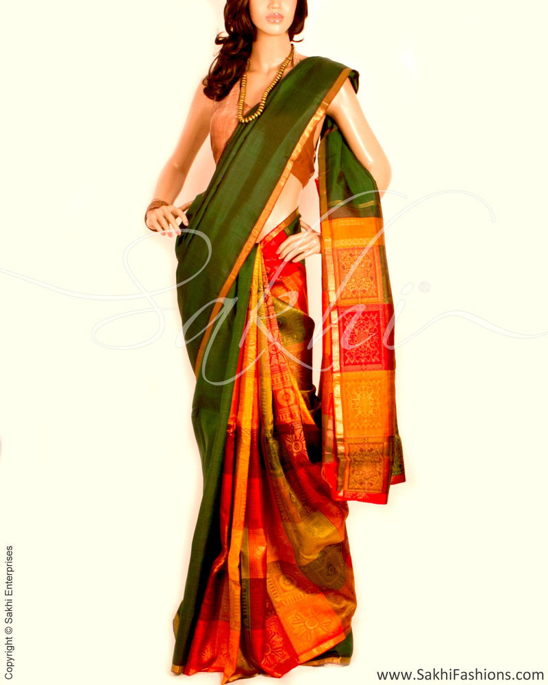 DPO-22159 - Green & Multi Pure Kanchivaram Silk Saree
