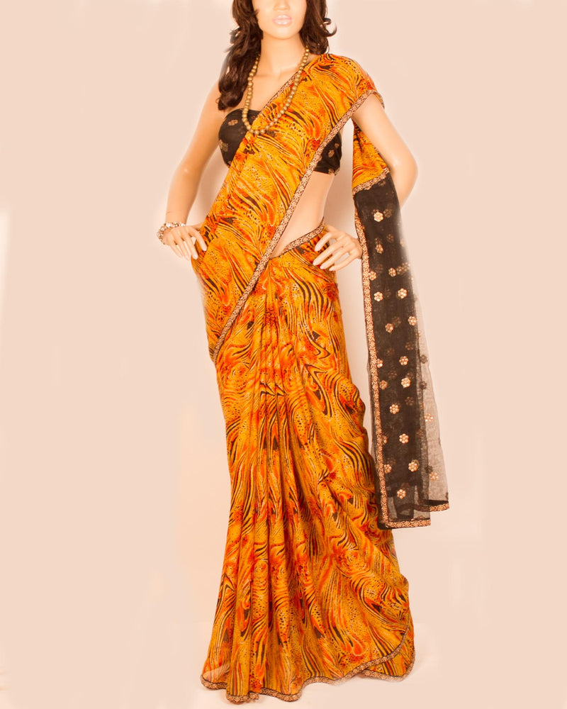 DPO-22339 - Multi & Black Pure Chiffon Silk Saree