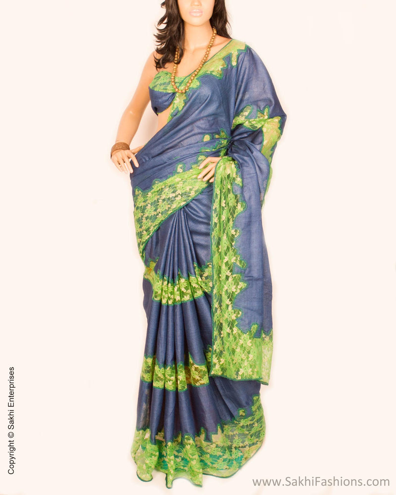 DPO-22383 - Blue & Green Pure Tussar Silk Saree