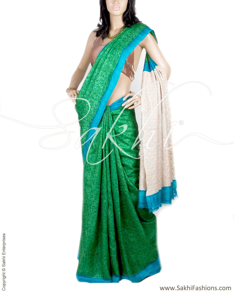 DPO-22415 - Green & Beige Pure Tussar Silk Saree