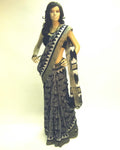 DPO-23096 - Black & White Pure Chanderi  Saree