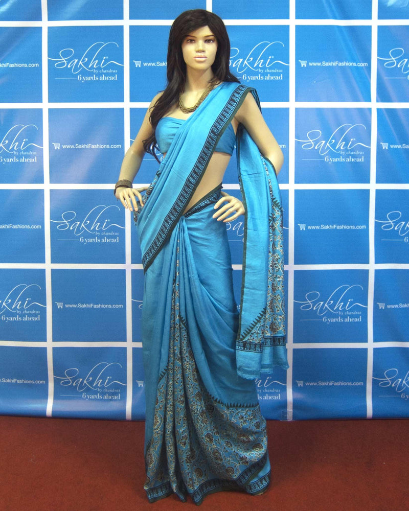DPO-23106 - Blue & Black Pure Silk Saree Saree