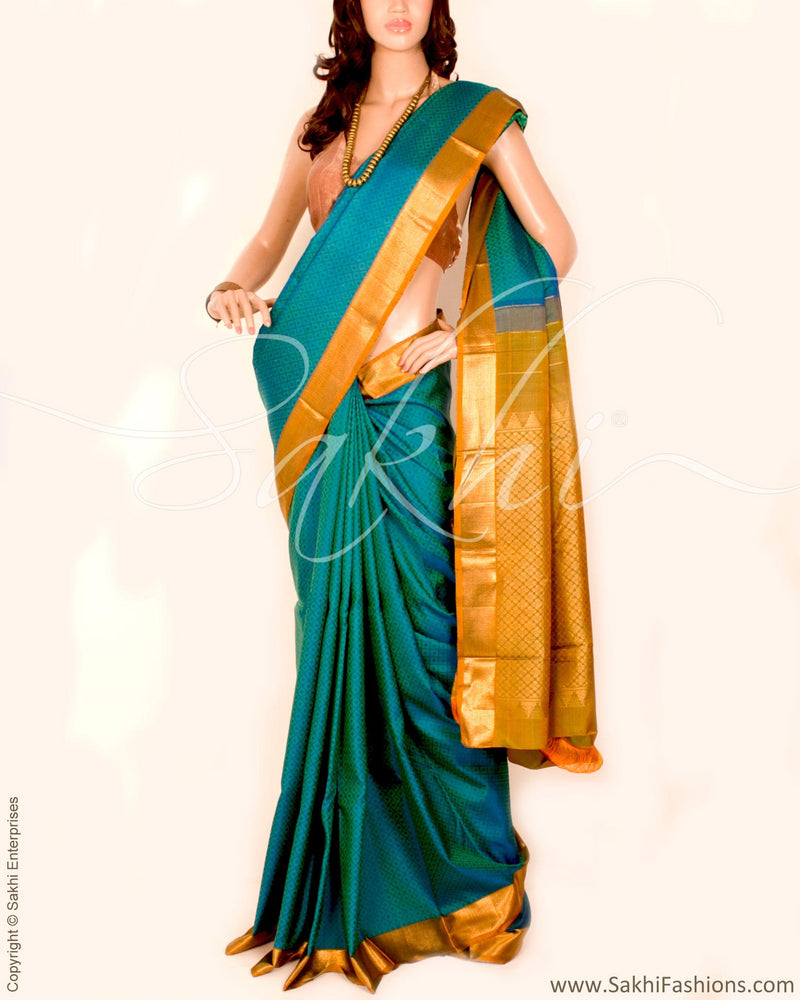 DPO-24490 - Blue & Gold Pure Kanchivaram Silk Saree