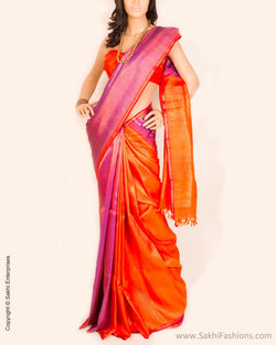 DPO-25009 - Violet & Orange Pure Kanchivaram Silk Saree