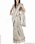 DPO-26021 - Cream & Black Pure Banarasi Net Saree