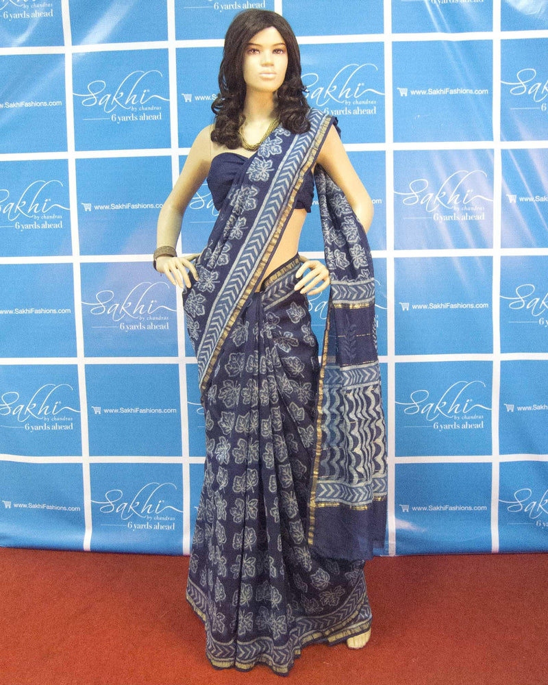DPO-26910 - Blue & White Chanderi Silk Saree