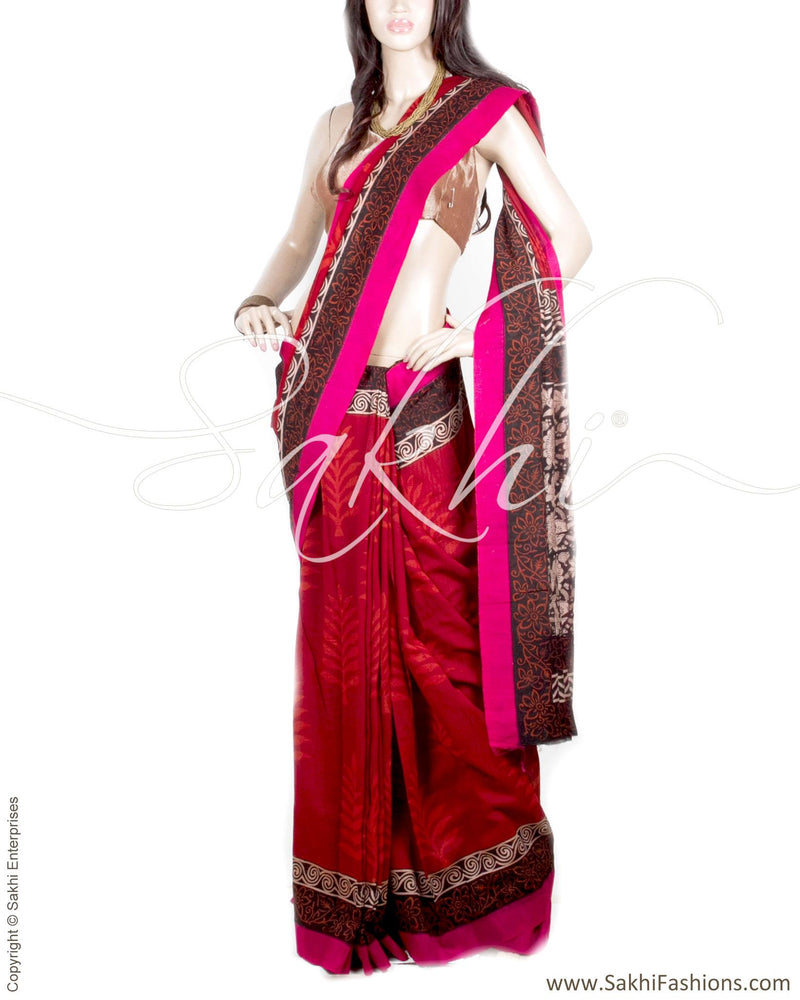 DPO-27332 - Maroon & Red Chanderi Silk Saree