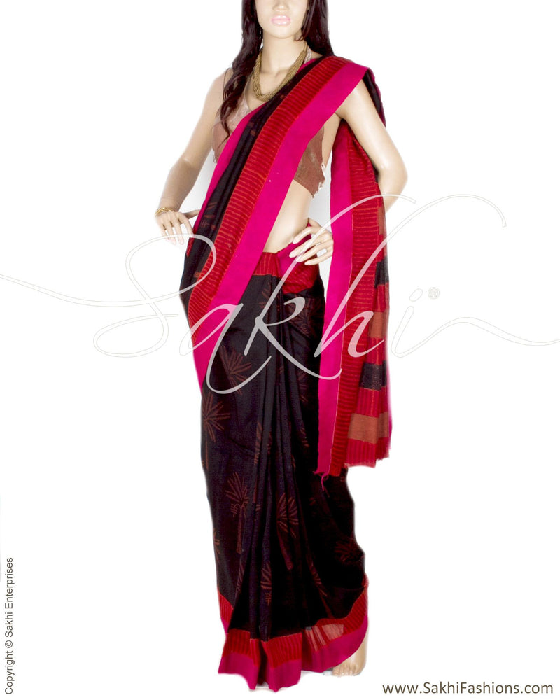 DPO-27335 - Black & Pink Chanderi Silk Saree