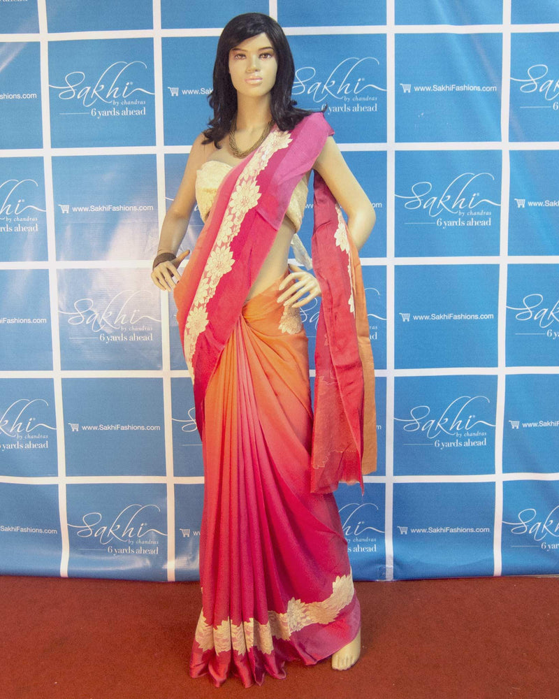 DPO-27431 - Pink & Cream Faux Georgette Saree