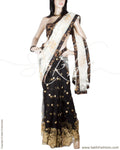 DPO-28012 - Cream & Black Pure Banarasi Net Saree