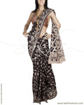 DPO-28615 - Black & Beige Pure Cotton Saree