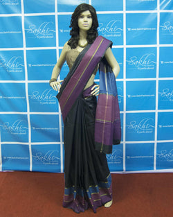 DPO-28675 - Black & Pink Pure Tussar Silk Saree