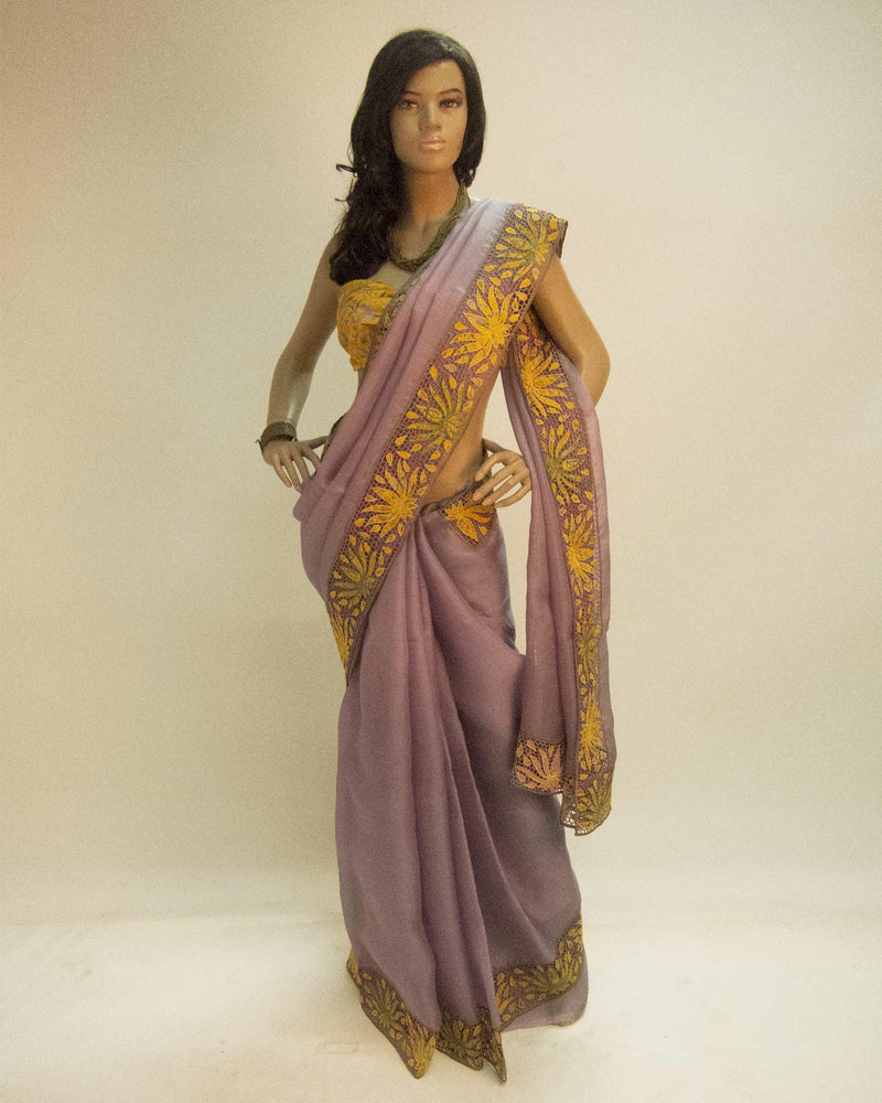 DPO-29229 - Lavendar & Multi Pure Organza Silk Saree