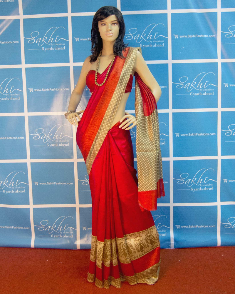 DPO-5203 - Red & Multi Pure Silk Saree