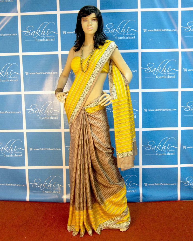 DPO-5222 - Grey & Mustard Pure Silk Saree