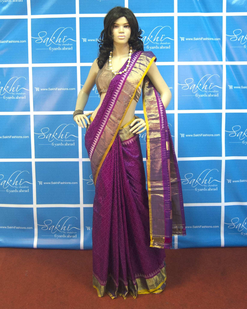 DPO-6595 - Violet & Gold Pure Silk Kota Saree