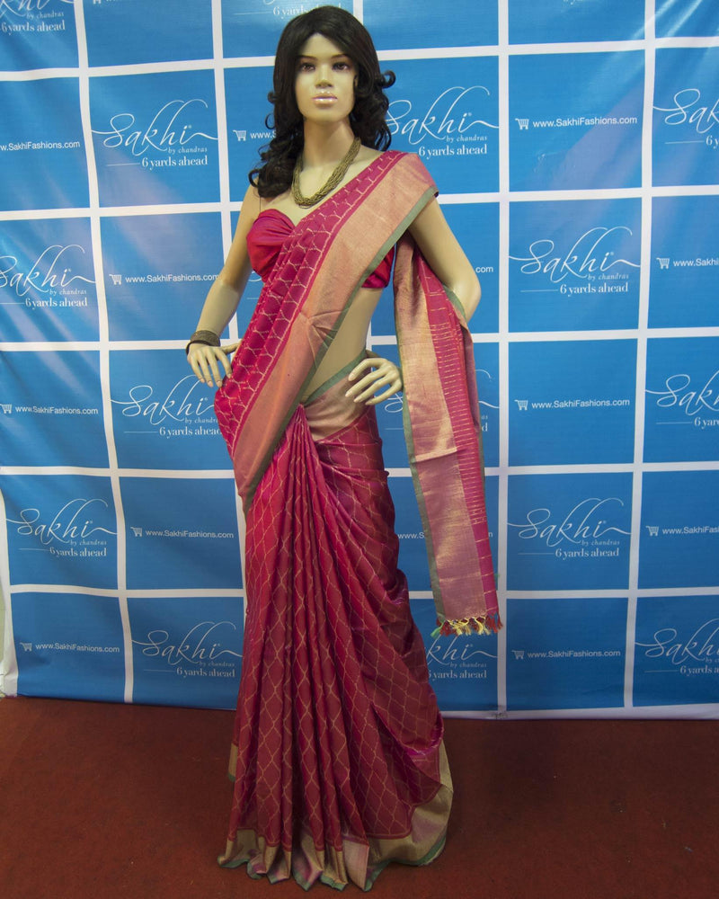 DPO-6600 - Pink & Green Pure Tussar Silk Saree
