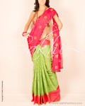 DPO-6921 -  Green & Multi Pure Chiffon Silk Saree