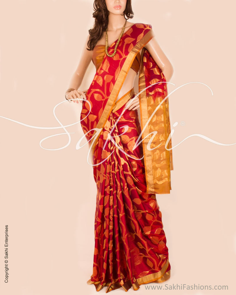 DPO-7566 - Red & Mustard Pure Silk Saree