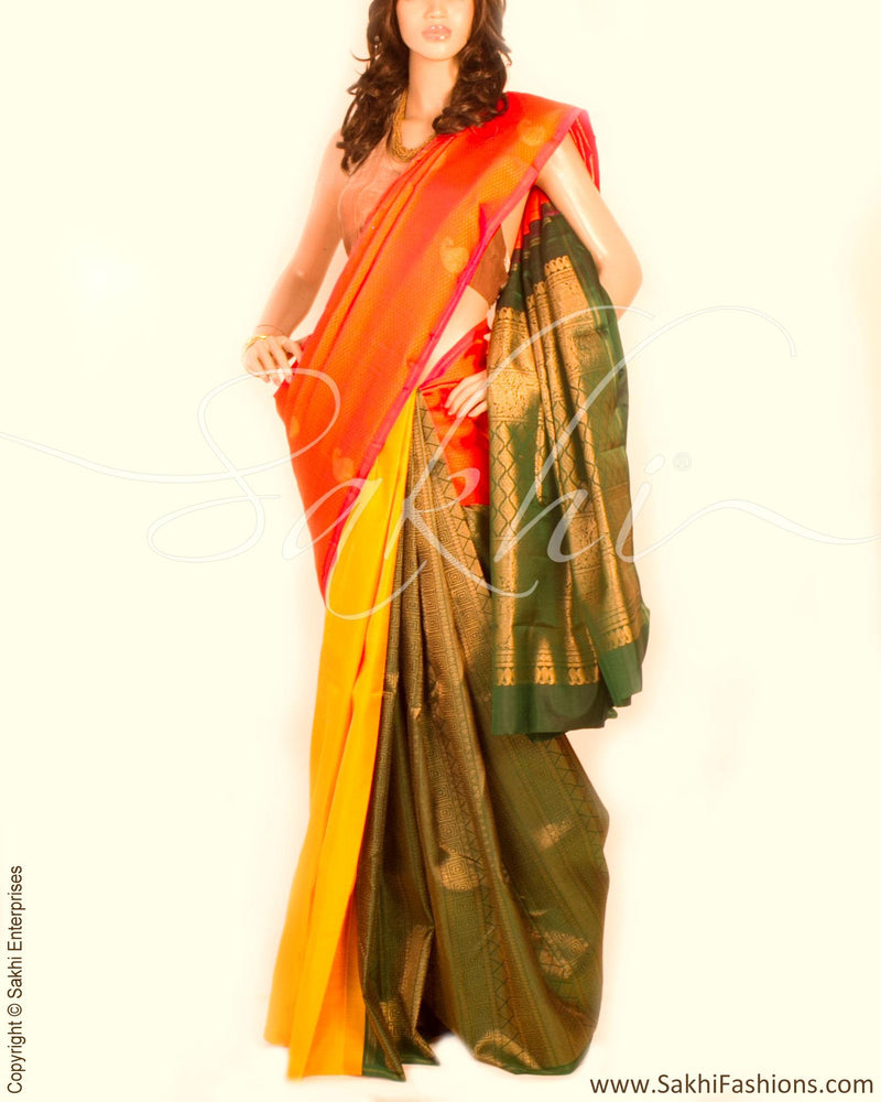 DPP-10071 - Orange & Multi Pure Kanchivaram Silk Saree