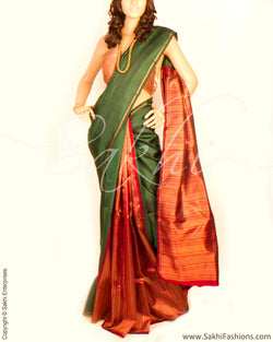 DPP-10073 - Green & Maroon Pure Kanchivaram Silk Saree