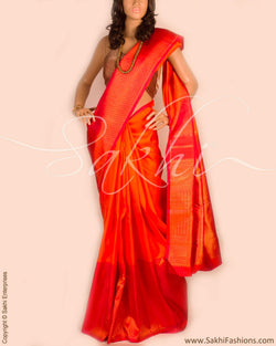 DPP-10076 - Orange & Blue Pure Kanchivaram Silk Saree