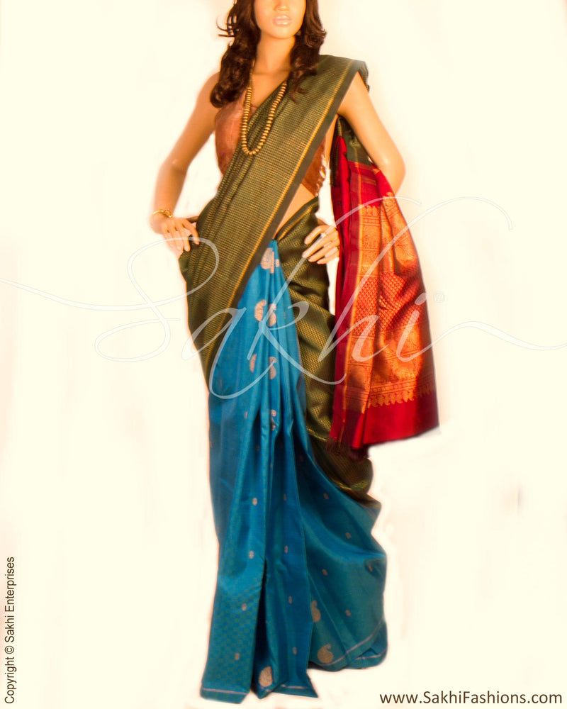 DPP-10077 - Green & Multi Pure Kanchivaram Silk Saree