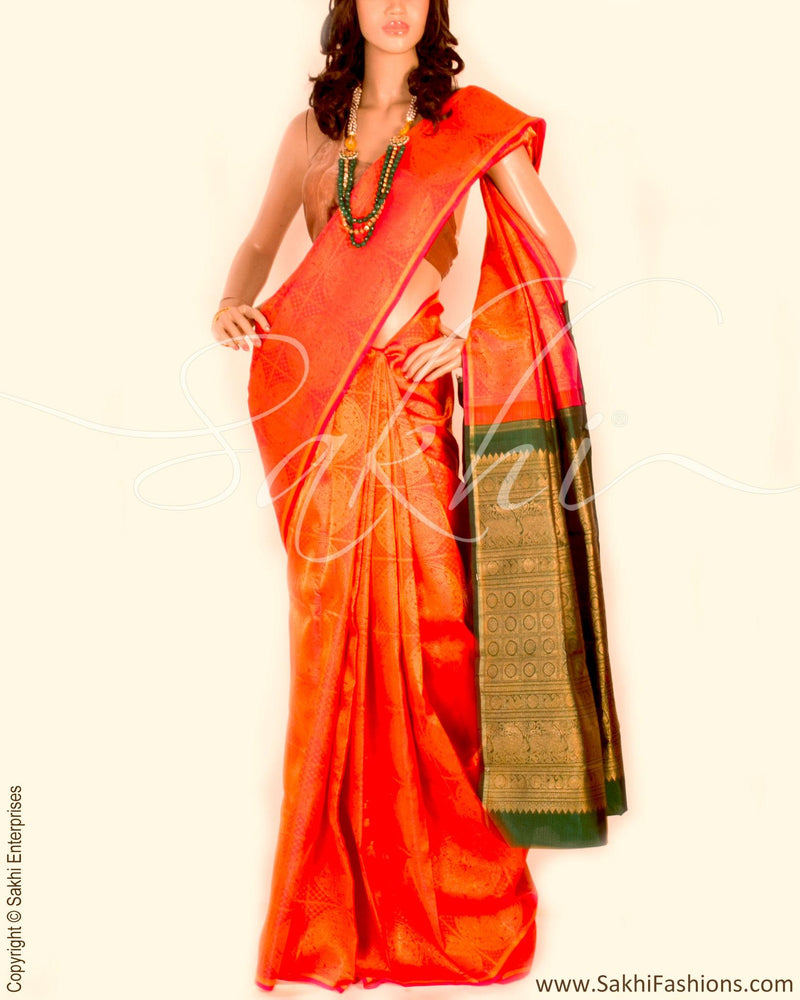 DPP-10079 - Peach & Multi Pure Kanchivaram Silk Saree