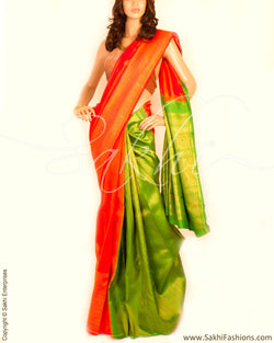 DPP-10080 - Orange & Multi Pure Kanchivaram Silk Saree