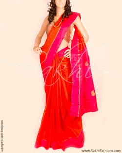 DPP-10083 - Orange & Pink Pure Kanchivaram Silk Saree