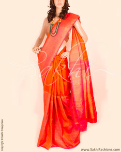 DPP-10086 - Orange & Pink Pure Kanchivaram Silk Saree
