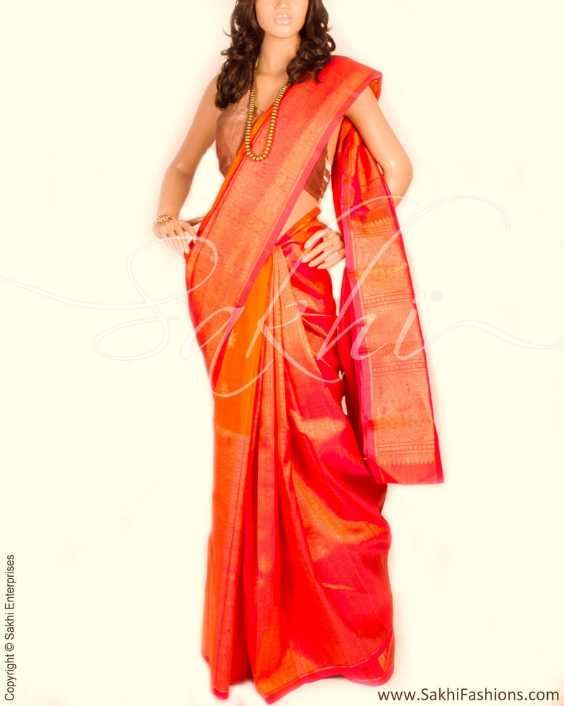 DPP-10087 - Orange & Gold Pure Kanchivaram Silk Saree