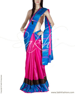 DPP-10100 - Pink & Blue Pure Tussar Silk Saree
