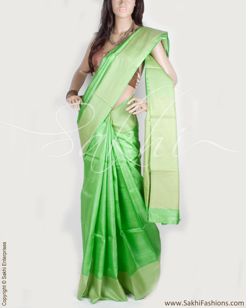 DPP-12588 - Green & Green Pure Tussar Silk Saree