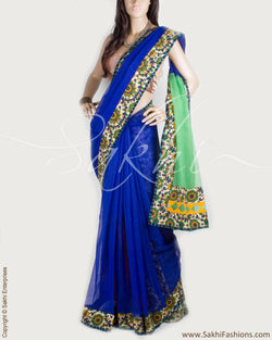DPP-13516 - Blue & Multi Supernet Saree