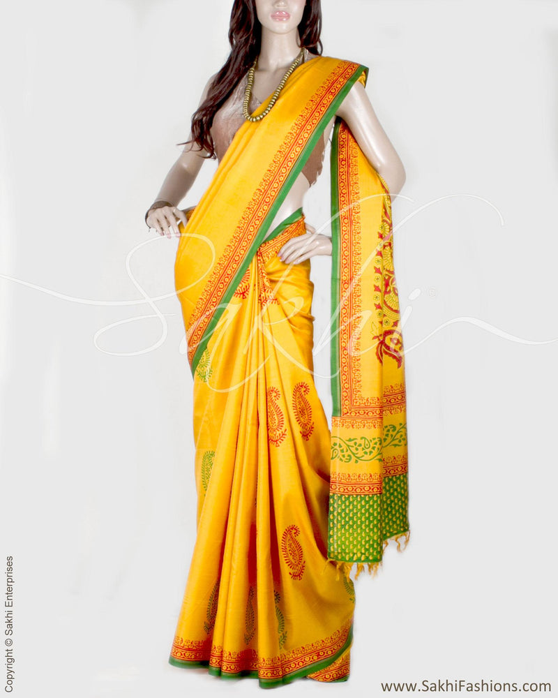 DPP-13593 - Yellow & Green Pure Kanchivaram Silk Saree