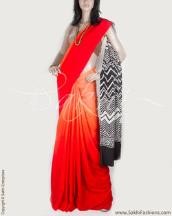 DPP-13595 - Orange & Black Pure Crepe Silk Saree