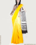 DPP-13601 - Yellow & Black Pure Crepe Silk Saree