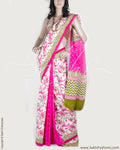 DPP-13606 - Pink & Green Pure Crepe Silk Saree