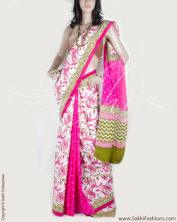 DPP-13606 - Pink & Green Pure Crepe Silk Saree